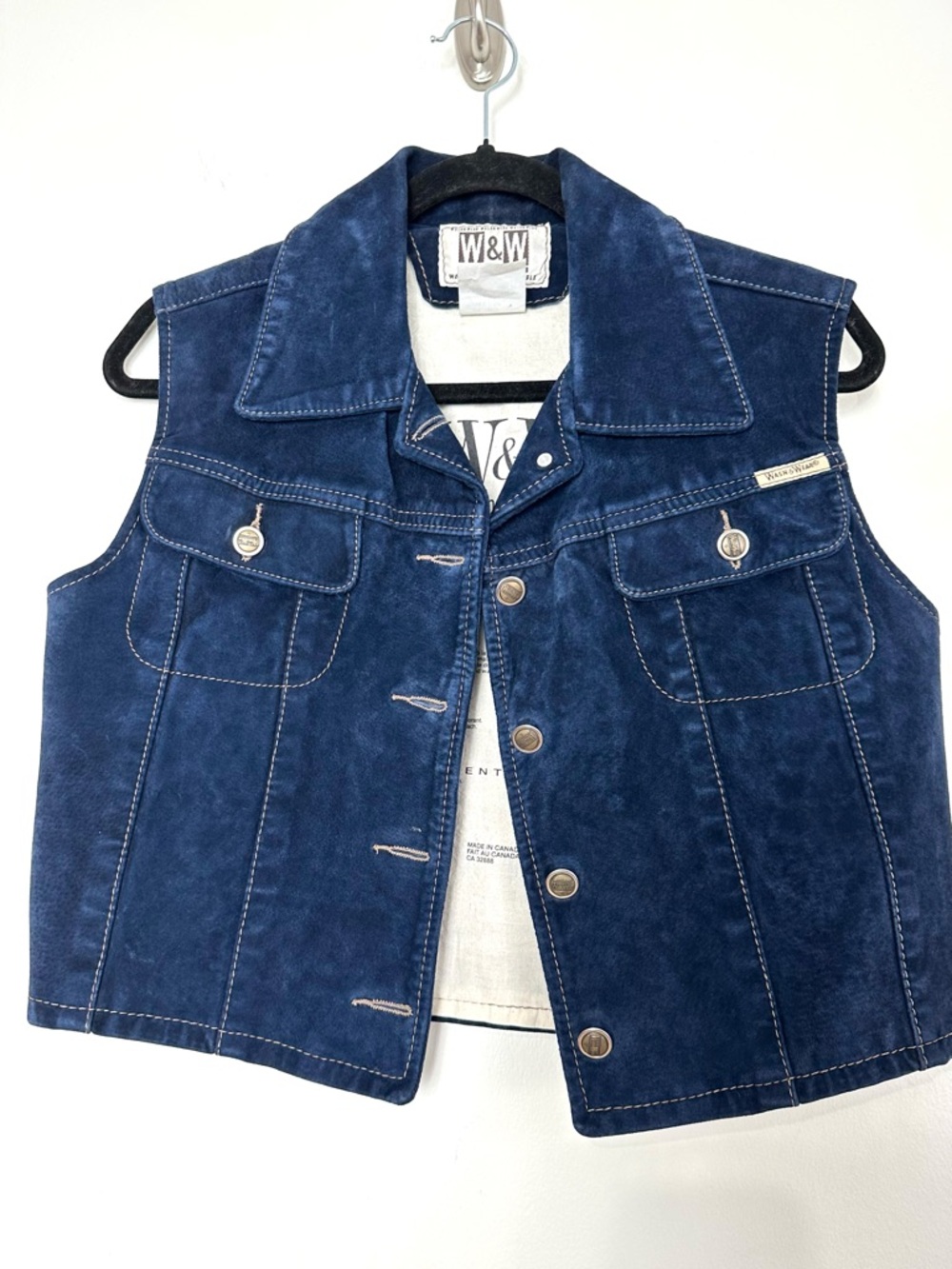 Vintage Boho Western Suede Vest Boxy Fit Navy Blue Minimalist Festival 90’s